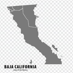 State Baja California of Mexico map on transparent background. Blank map of  Baja California with  regions in gray for your web site design, logo, app, UI. Mexico. EPS10.