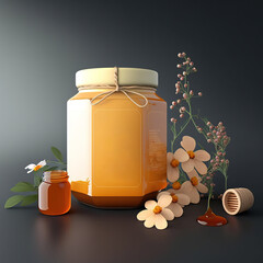 A jar of honey surrounded by tree buds, generative AI - obrazy, fototapety, plakaty