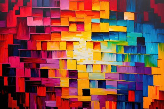 colourful geometric palette knife abstract oil painting background, generative ai composite
