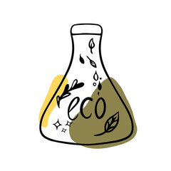 Doodle eco vector. Ecology flask