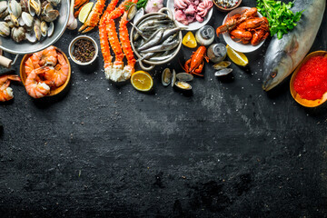 Assortment of fresh seafood.