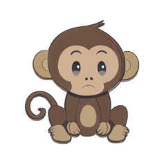 Cute monkey illustration vector, simple funny ape design