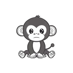 Cute monkey illustration vector, simple funny ape design