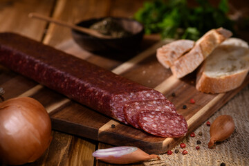 Product Shot of Traditional Bulgarian Meat Salami 