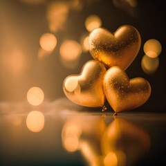 Fototapeta premium gold heart-shaped balloons on gold background, 3d, generative AI