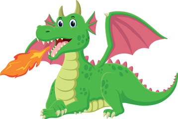 Fototapeta na wymiar Cartoon dragon spitting with fire