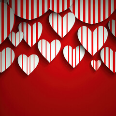 white and red 3d hearts on red background, generative AI - obrazy, fototapety, plakaty