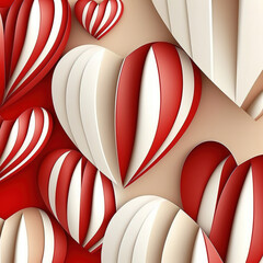 white and red 3d hearts on red background, generative AI - obrazy, fototapety, plakaty