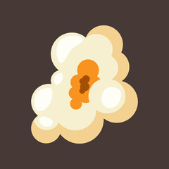 Piece of salty or sweet popcorn vector illustration. Salty or sweet snack from corn or souffle for watching movies isolated on brown background. Food, cinema concept