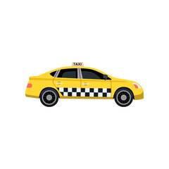 Obraz na płótnie Canvas Taxi car side view vector illustration. Taxi cab side view, yellow car isolated on white background. Traveling, transportation concept