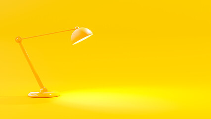 Yellow lamp stand opening shine on the side. Space side area for your text and banner design. Designed in minimal concept. 3D Render.