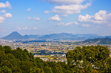 Mt. iino and Kotohira town, views from Kotohira shrine, Kagawa, Japan.