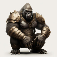 A crouching gorilla in leather armor - obrazy, fototapety, plakaty