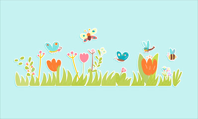 Spring Floral with Butterfly, Dragonfly and Flowers  Stickers Set.These stickers are perfect for adding a festive touch to your Easter-themed crafts, decorations, or greeting cards.