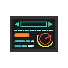 Screen or monitor for control panel illustration. Retro control console or terminal elements, buttons on dashboard, system monitor or display. Technology, equipment concept