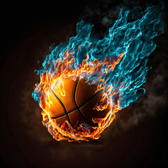 basketball ball in blue flame on black background