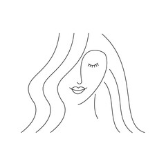 Beautiful girl face. Modern continuous line art woman portrait. Face line art. Face drawing. Contemporary portrait. minimalist contour. Black and white Vector illustration.