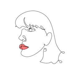 Beautiful girl face. Modern continuous line art woman portrait. Face line art. Face drawing. Contemporary portrait. minimalist contour. Fashion concept. Vector illustration.