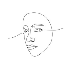 Beautiful girl face. Continuous one line drawing. Modern continuous line art woman portrait. Contemporary portrait. minimalist contour. Fashion concept. Black and white vector illustration