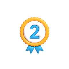 3D badge winner for 2nd second place, Winner awards and Champion prizes 3D rendering