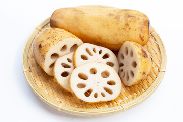 Lotus root on white background