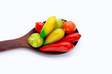 Fruit shaped of mung beans dessert (Kanom Look Choup). Thai Dessert