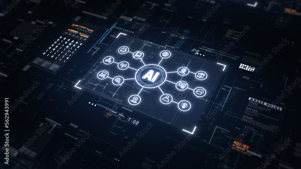 Poster technology digital data network abstract background, artificial intelligence ai on circuit board, fu