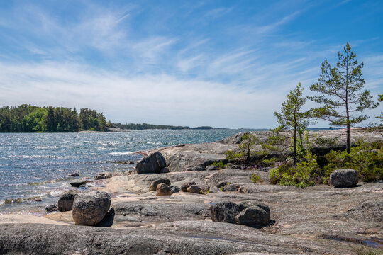 Rocky view of Purunpaa coast and sea, Kimito (Kemio) island, Finland