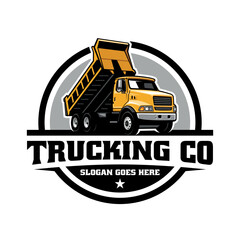 Dump truck logo vector for construction company. Vehicle equipment template vector illustration © winana