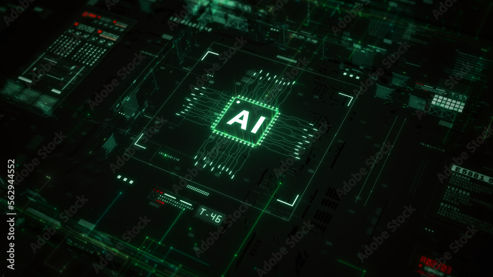 Poster technology digital data network abstract background, artificial intelligence ai on circuit board, fu