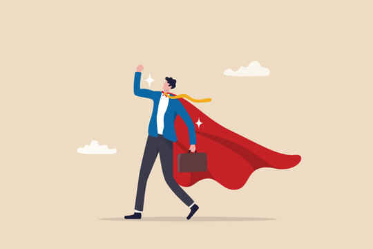 Confidence businessman success or leadership concept, superhero or strong, strength to win or get job done, outstanding employee or best worker, courage and determination.
