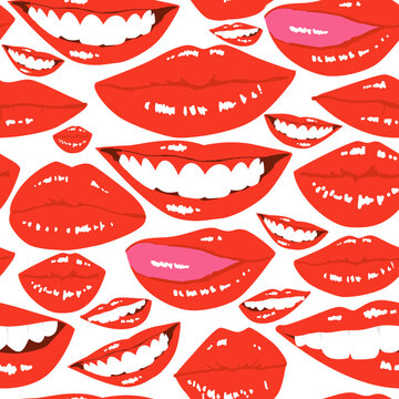 Woman lips vector cartoon seamless pattern background for wallpaper, wrapping, packing, and backdrop.