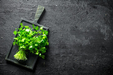 Fresh parsley on the cutting Board.