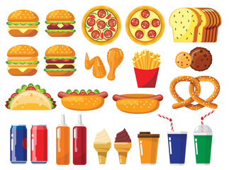 set of fast food isolated vector illustration