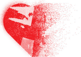 Dispersion heart . Grunge stamps collection.love Shapes for your design.Distressed symbols. Textured Valentine's Day signs.Vector illustration.