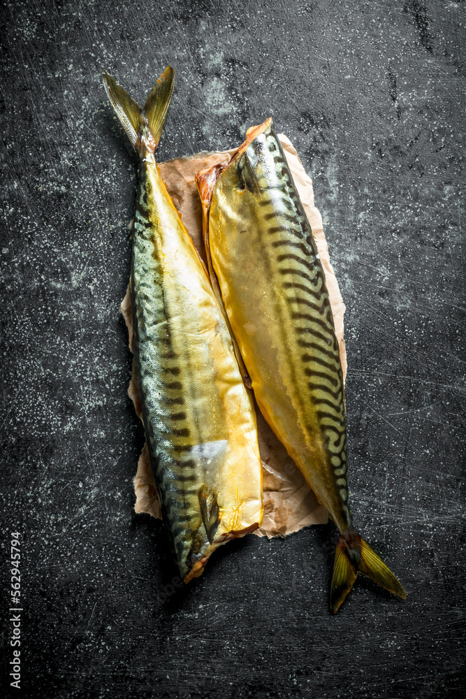 Canvas Prints Fragrant smoked mackerel on paper.