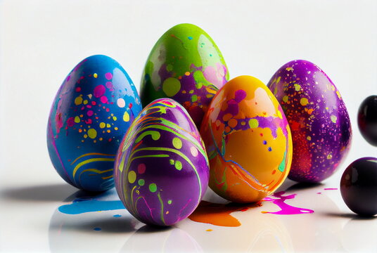 colorful easter eggs, white background