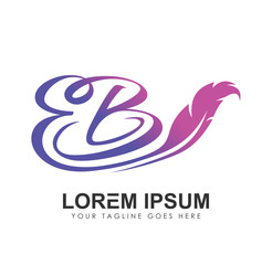 Initial Monogram Logo Letters  EB with Feather Sign