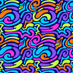 Hand drawing of abstract line memphis seamless pattern.