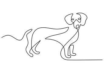 Hand drawing one line of dog isolated on white background.