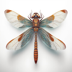 close-up of a coloured dragonfly on a white background. Generative AI  - obrazy, fototapety, plakaty