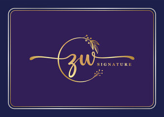 luxury signature initial ZW logo design isolated leaf and flower