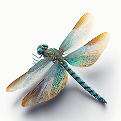 close-up of a coloured dragonfly on a white background. Generative AI 