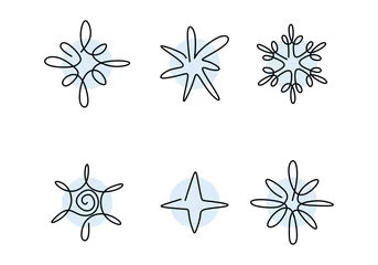 Papier Peint photo Une ligne Hand drawing one line of six snowflake isolated on white background.