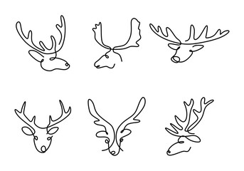 Hand drawing one line of deer head isolated on white background.