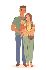 Happy family with newborn. Parents with child. Pregnancy and breastfeeding concept. Vector illustration.