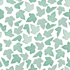 Ivy leaves seamless pattern. Green foliage texture with leaves and climbing branches on white background. Natural plant wall. Vector illustration.
