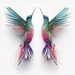 colorful hummingbirds on a white background, generative AI  - obrazy, fototapety, plakaty