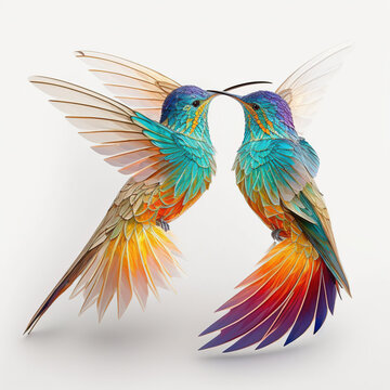 colorful hummingbirds on a white background, generative AI 