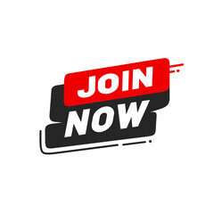 Join now banner template, icon flat design. Vector isolated on white background.